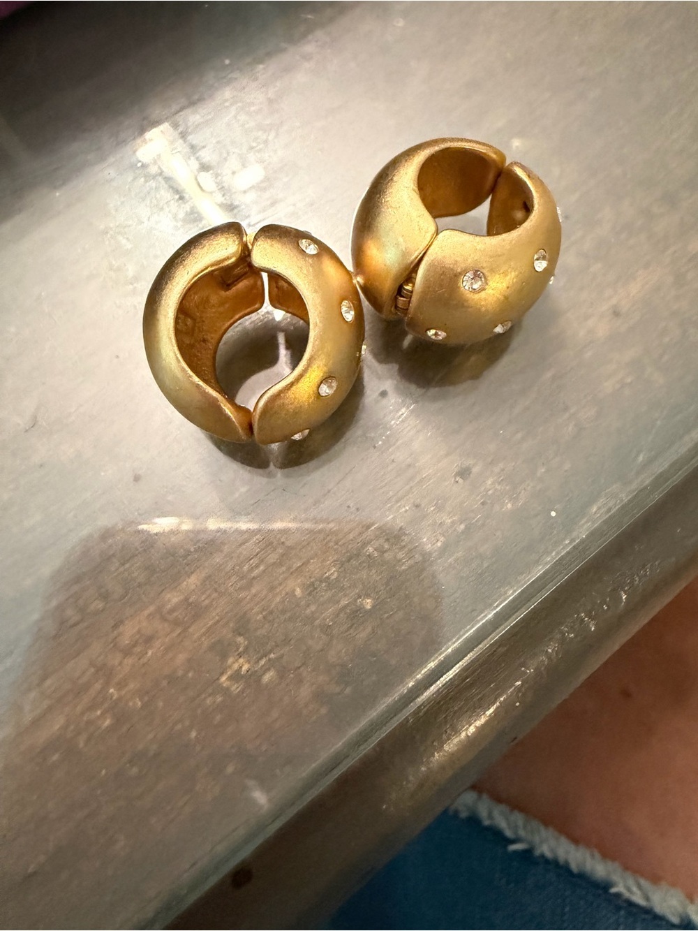 Essex Dome Gold Crystal Accent Hoop Earrings - vintage